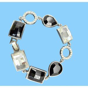 Lia Sophia Party On Silver-Tone Bracelet With Black & Clear Crystals Statement